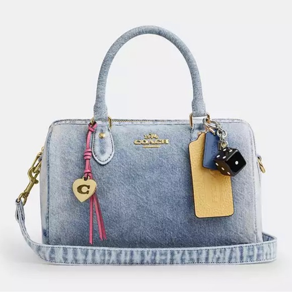 NWT Coach Rowan Satchel Bag In Loved Denim With Charms - Picture 12 of 13